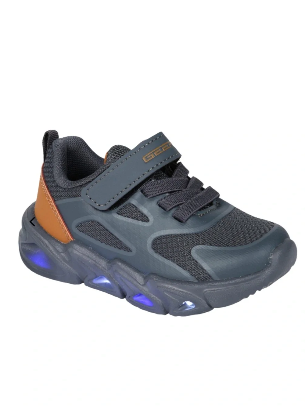 Gears Light Up Sneakers  Kids Navy Sneaker with Tan Heel and Light-Up Sole NWT